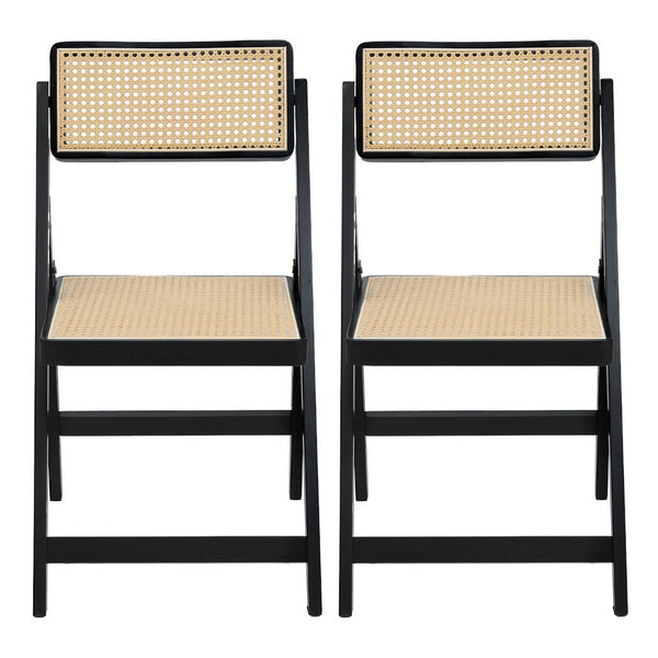 Artiss 2X Wooden Rattan Foldable Black Dining Chairs
