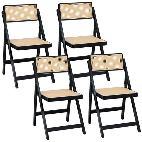 Artiss 4X Wooden Rattan Foldable Black Dining Chairs