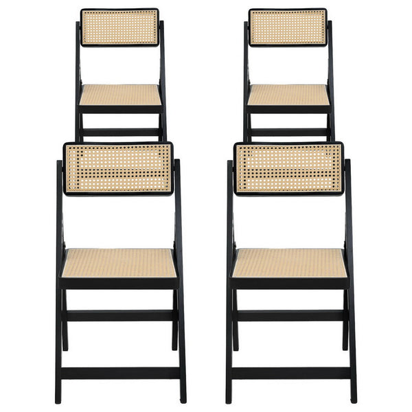 Artiss 4X Wooden Rattan Foldable Black Dining Chairs