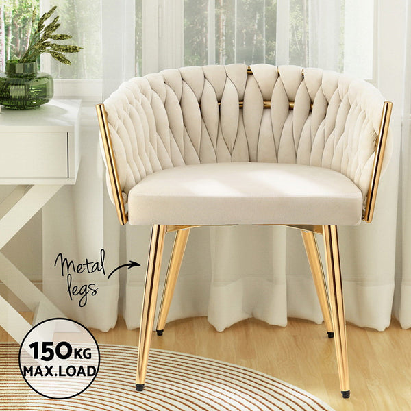 Artiss 1 Dining Chair Velvet Armchair Beige Dining Chairs