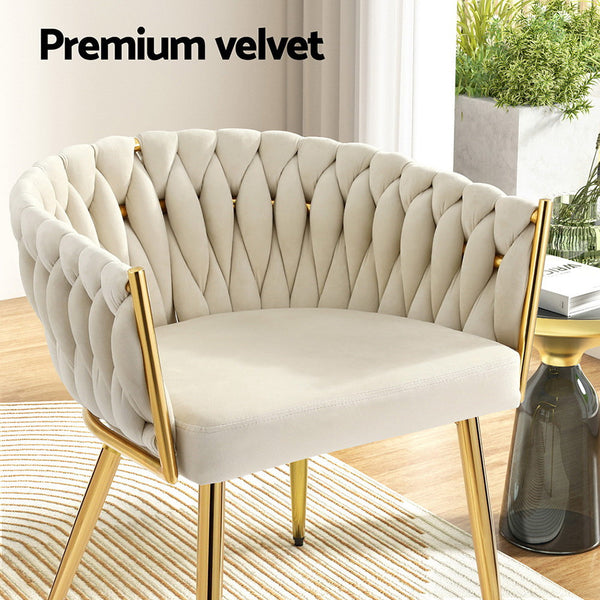 Artiss 1 Dining Chair Velvet Armchair Beige Dining Chairs