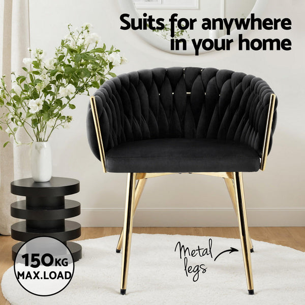 Artiss 1X Dining Chair Armchair Cafe Kitchen Lounge Chairs Velvet Weaving Black Dining Chairs