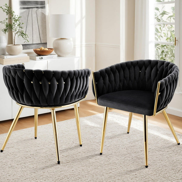 1 Set Of 2 Artiss Velvet Armchair Black Dining Chairs