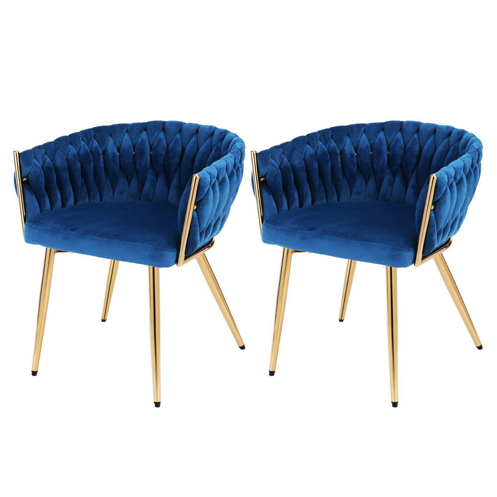 Artiss Of 2 Velvet Weaving Armchair Blue Dining Chairs