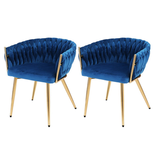 Artiss Of 2 Velvet Weaving Armchair Blue Dining Chairs