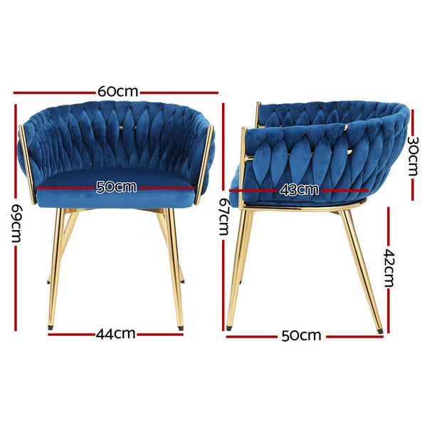 Artiss Of 2 Velvet Weaving Armchair Blue Dining Chairs