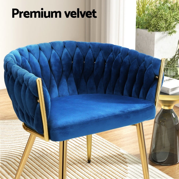 Artiss Of 2 Velvet Weaving Armchair Blue Dining Chairs