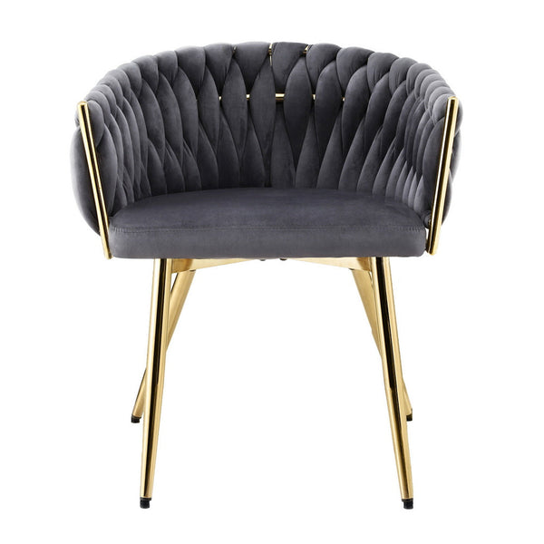 Artiss 1X Dining Chair Armchair Cafe Kitchen Lounge Chairs Velvet Weaving Grey Dining Chairs