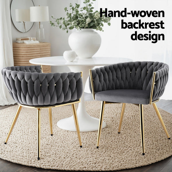 Artiss 1X Dining Chair Armchair Cafe Kitchen Lounge Chairs Velvet Weaving Grey Dining Chairs
