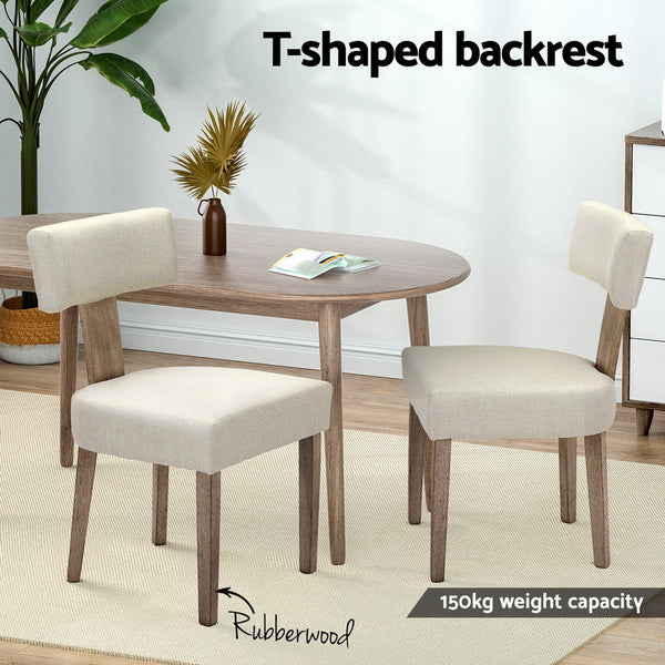 Artiss Set Of 4 Linen Fabric Wooden Beige Dining Chairs