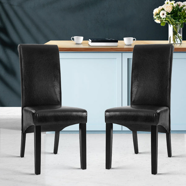 Artiss Set Of 2 Leather Parsons Black Dining Chairs