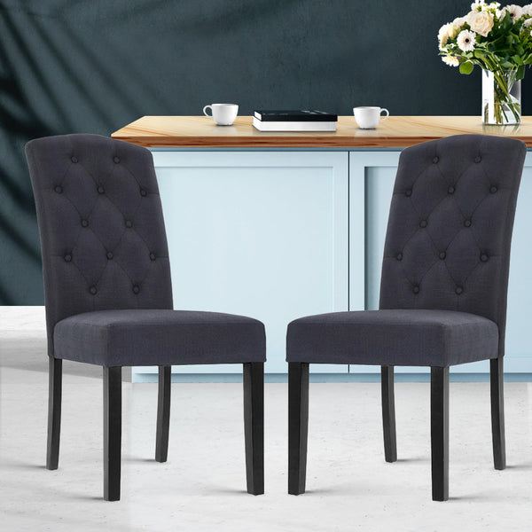 Artiss Set Of 2 Linen Parsons Chair Dark Grey Dining Chairs