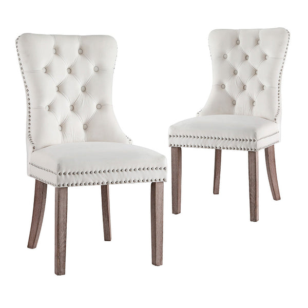 1 Set Of 2 Artiss Beige Velvet Dining Chairs