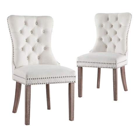 1 Set Of 2 Artiss Beige Velvet Dining Chairs