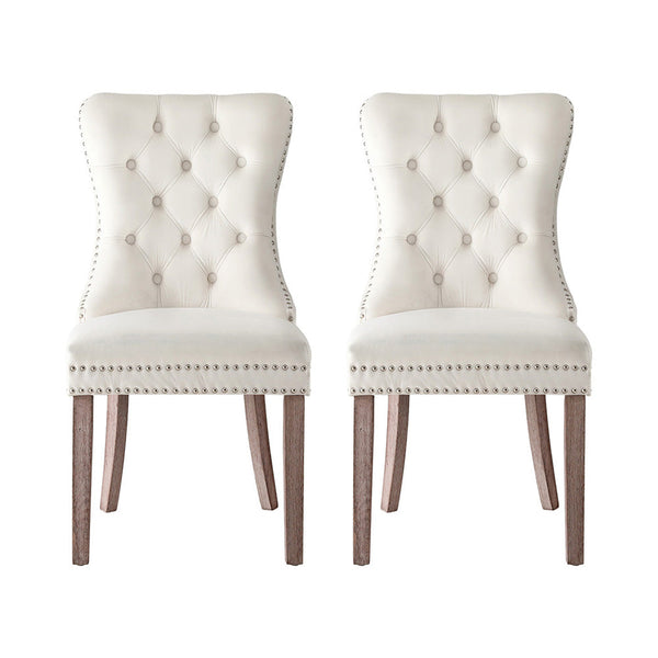 1 Set Of 2 Artiss Beige Velvet Dining Chairs