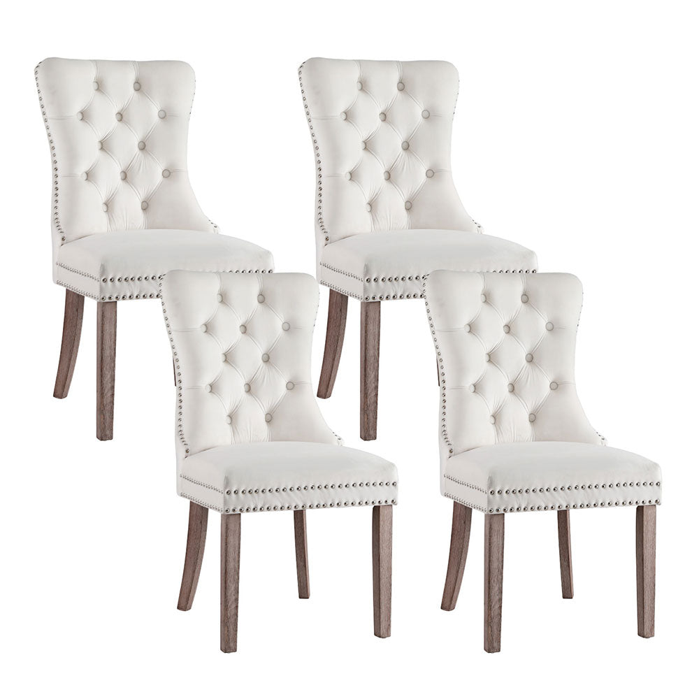 1 Set Of 4 Artiss Beige Velvet Dining Chairs