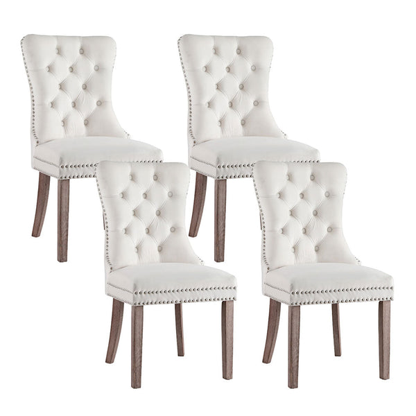 1 Set Of 4 Artiss Beige Velvet Dining Chairs
