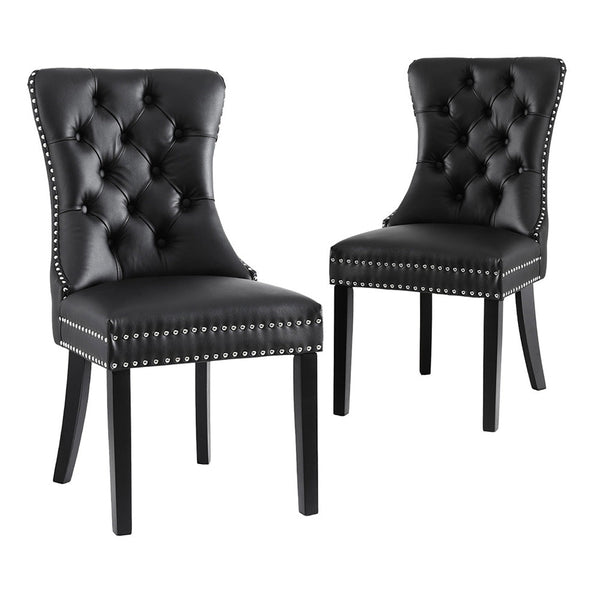 1 Set Of 2 Artiss Black Leather Dining Chairs
