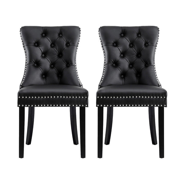 1 Set Of 2 Artiss Black Leather Dining Chairs