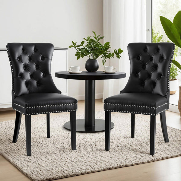 1 Set Of 2 Artiss Black Leather Dining Chairs