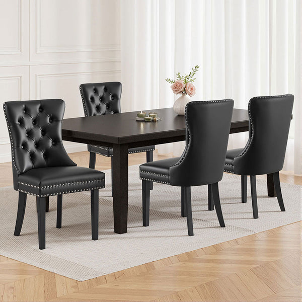 Artiss Set Black Leather Furniture Dining Chairs