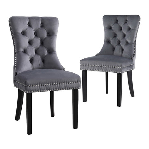 Artiss Of 2 Grey Velvet Dining Chairs