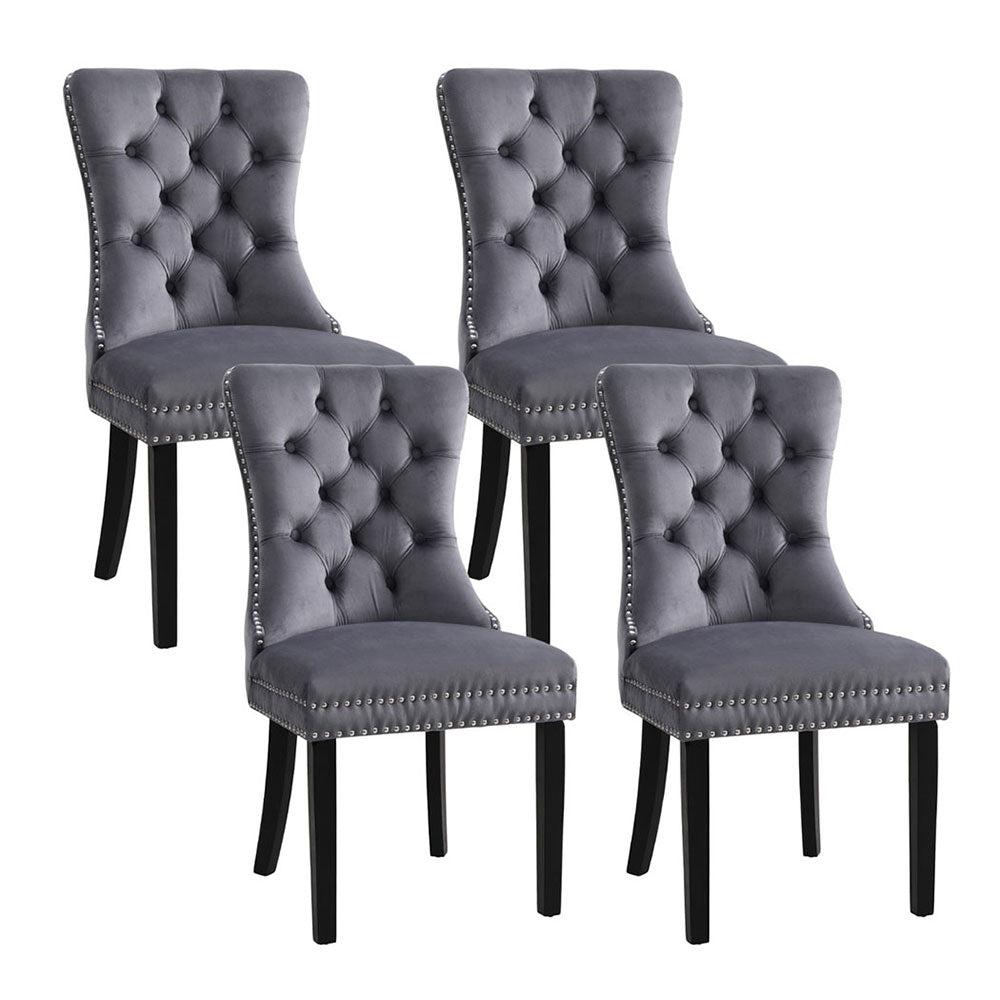 Artiss Grey Velvet Set Of Four Furniture For Home And Garden Dining Chairs