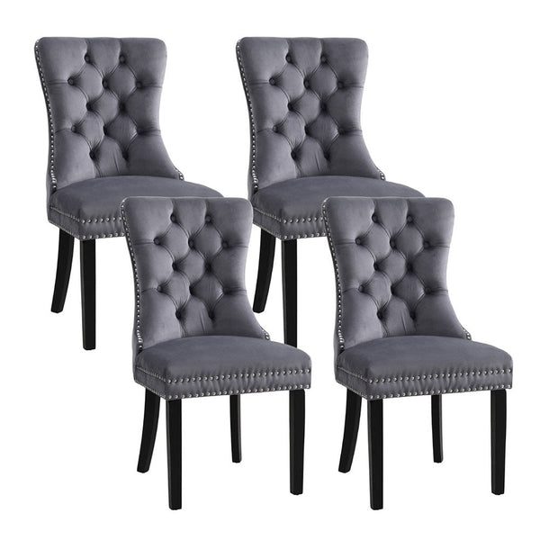 Artiss Grey Velvet Set Of Four Furniture For Home And Garden Dining Chairs