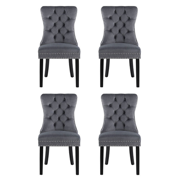 Artiss Grey Velvet Set Of Four Furniture For Home And Garden Dining Chairs