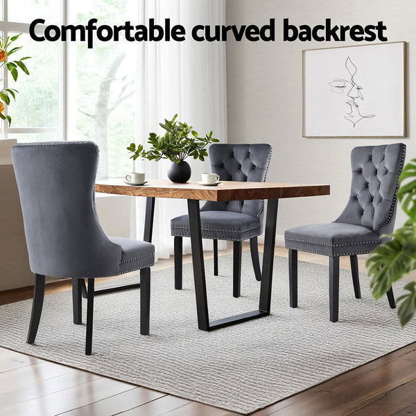 Artiss Grey Velvet Set Of Four Furniture For Home And Garden Dining Chairs