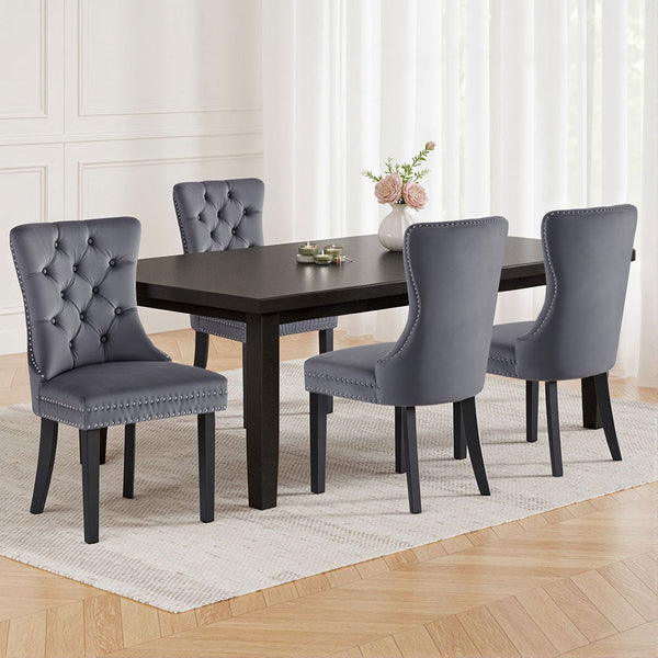 Artiss Grey Velvet Set Of Four Furniture For Home And Garden Dining Chairs