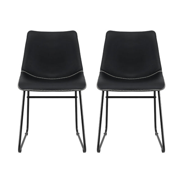Artiss 2X Retro Pu Leather Kitchen Lounge Cafe Accent Chair Black Dining Chairs