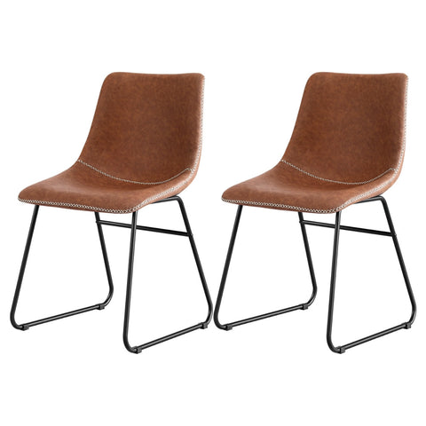 Artiss 2X Retro Pu Leather Kitchen Lounge Cafe Accent Chair Brown Dining Chairs