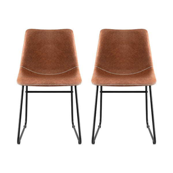 Artiss 2X Retro Pu Leather Kitchen Lounge Cafe Accent Chair Brown Dining Chairs