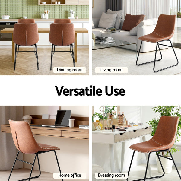 Artiss 2X Retro Pu Leather Kitchen Lounge Cafe Accent Chair Brown Dining Chairs
