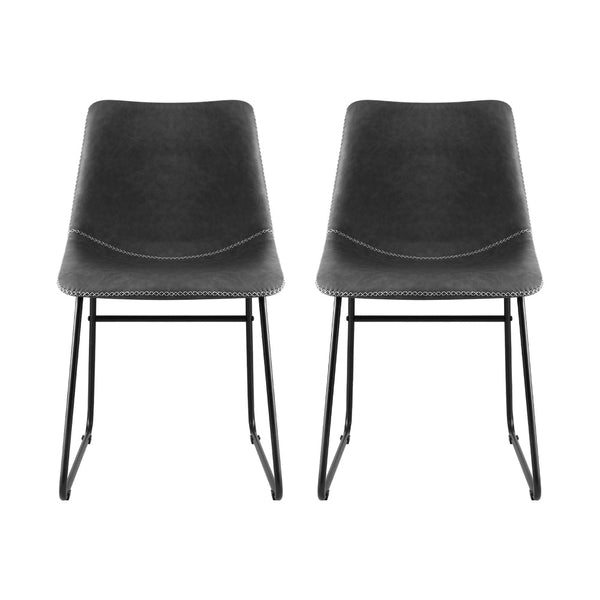 Artiss 2X Retro Pu Leather Kitchen Lounge Cafe Accent Chair Grey Dining Chairs