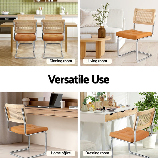 Artiss Set Of 2 Pu Leather Rattan Cantilever Brown Dining Chairs