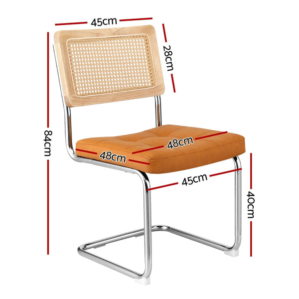 Artiss Set Of 4 Pu Leather Rattan Cantilever Brown Dining Chairs