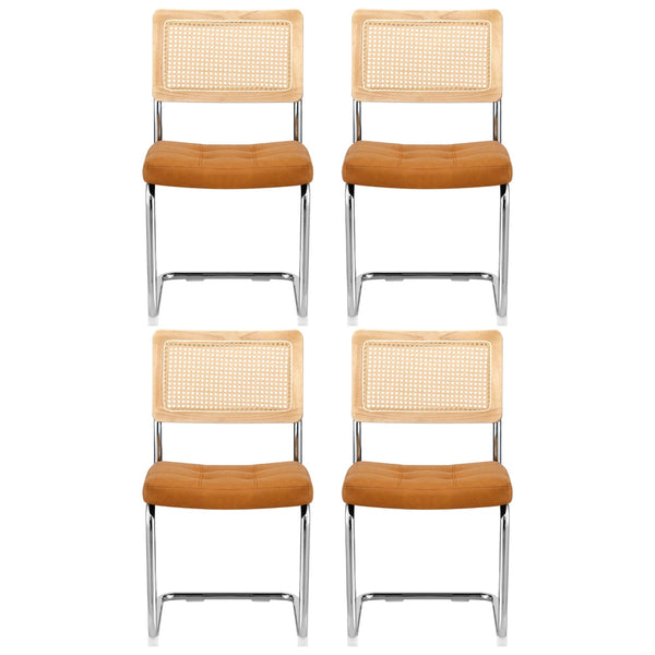 Artiss Set Of 4 Pu Leather Rattan Cantilever Brown Dining Chairs