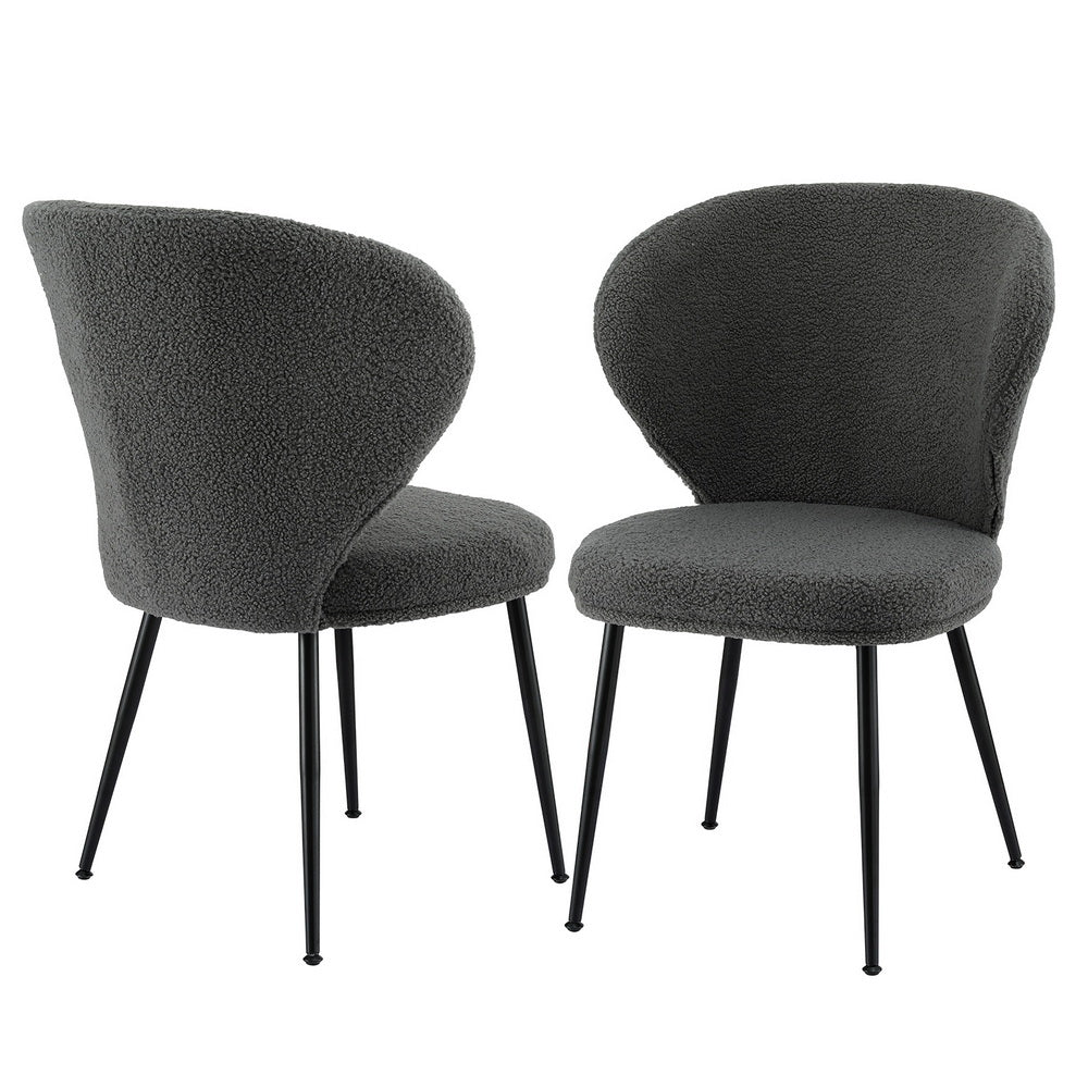 Artiss 2X Sherpa Boucle Wing Back Grey Dining Chairs