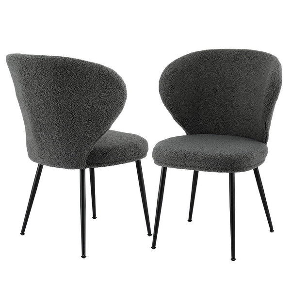 Artiss 2X Sherpa Boucle Wing Back Grey Dining Chairs