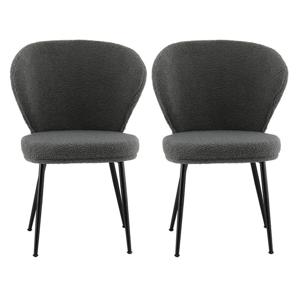 Artiss 2X Sherpa Boucle Wing Back Grey Dining Chairs
