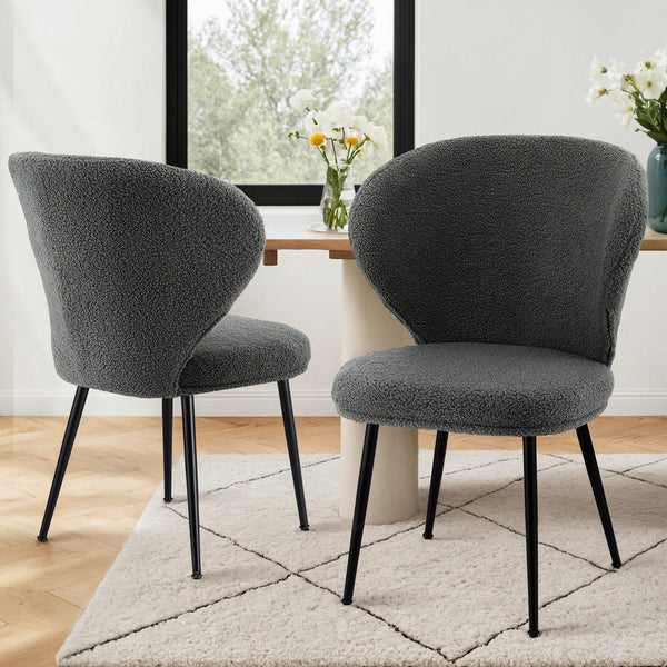 Artiss 2X Sherpa Boucle Wing Back Grey Dining Chairs