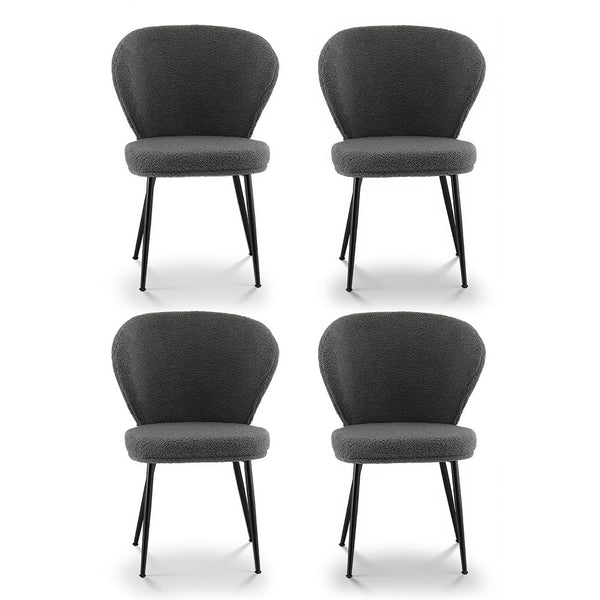 Artiss 4X Sherpa Boucle Wing Back Grey Dining Chairs