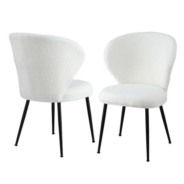Artiss 2X Sherpa Boucle Wing Back White Dining Chairs