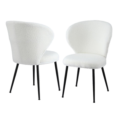 Artiss 2X Sherpa Boucle Wing Back White Dining Chairs