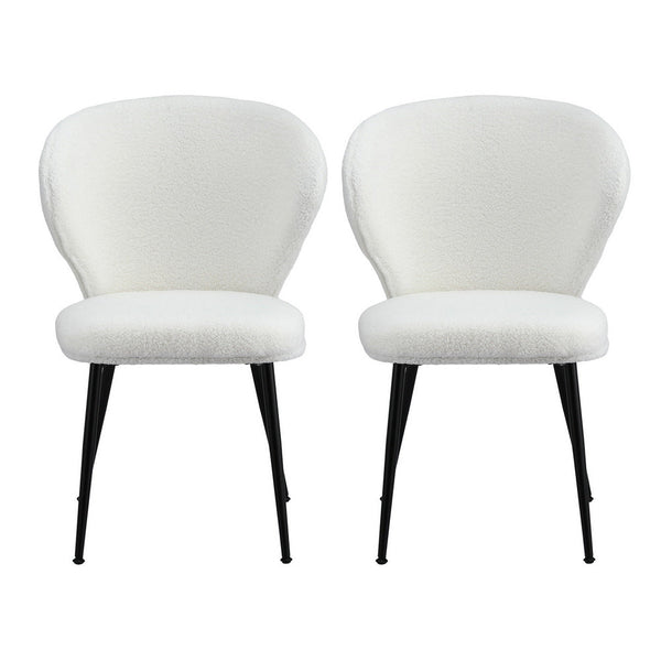 Artiss 2X Sherpa Boucle Wing Back White Dining Chairs