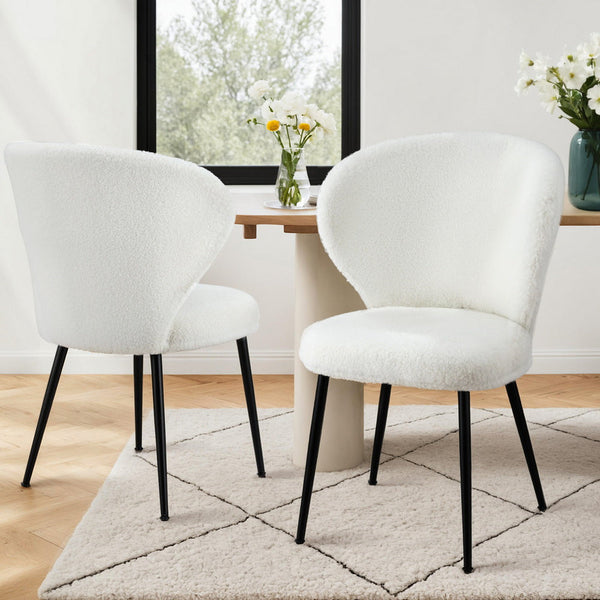 Artiss 2X Sherpa Boucle Wing Back White Dining Chairs
