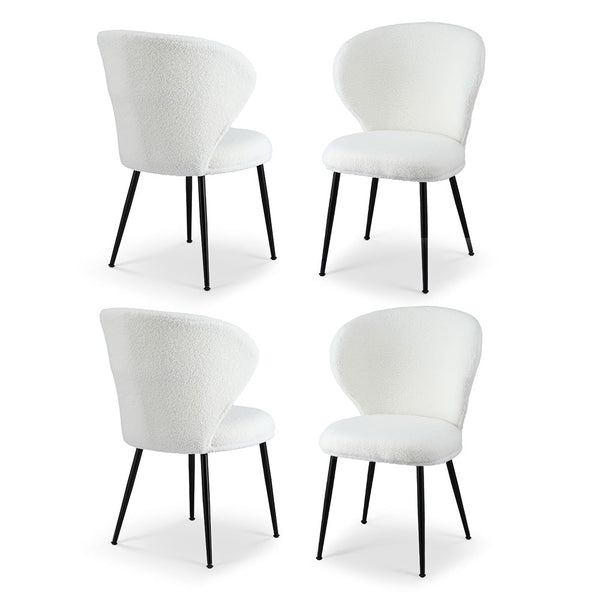 Artiss 4X Sherpa Boucle Wing Back White Dining Chairs