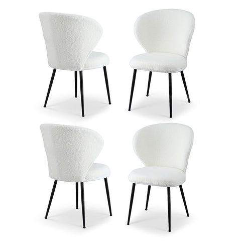 Artiss 4X Sherpa Boucle Wing Back White Dining Chairs